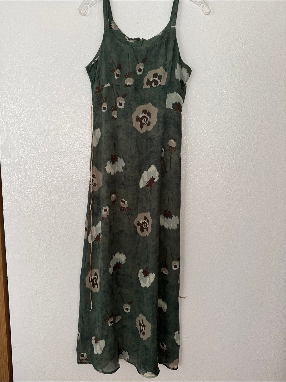 Forest Green Floral Maxi Slip Dress with Adjustable Straps